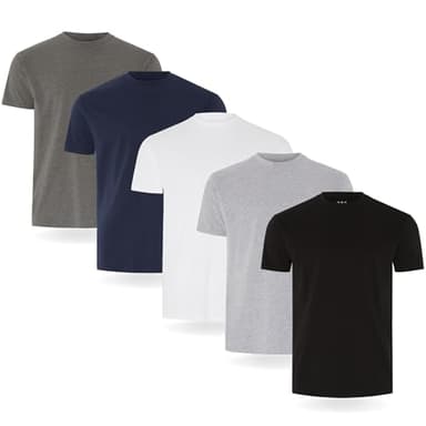 Camiseta FM London paquete de 3/5 para hombre - Camisetas de peso premium con diseño ligeramente ajustado, Negro, Gris, Blanco, Azul Marino, Gris Antracita (Pack de 5), L