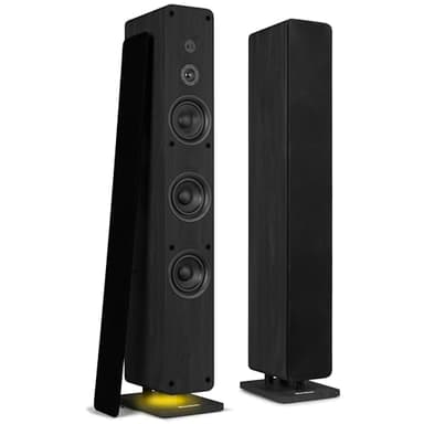 Audizio Arco – Pack de 2 Altavoces Bluetooth potentes de Torre con Amplificador Incorporado de 160W, Entrada óptica, USB, Luz LED, Compatible con TV, proyectores y Tocadiscos – Color Negro