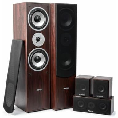 Fenton HF5B 5.0 Sistema de Altavoces Home Cinema Potencia 335 W RMS, Pack de 5 Altavoces de Madera Elegantes Ideales para Cine en casa y Música - Nogal