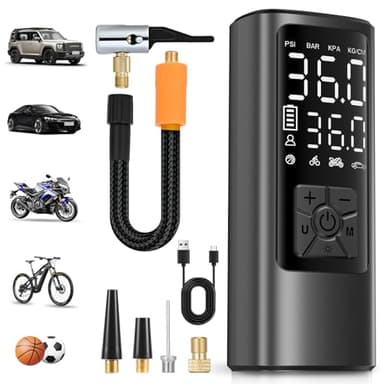 HOVVIDA Compresor de Aire Portatil, Inflador Ruedas Coche 150 PSI (10,3 Bar) 5V, Compresor Aire Coche Bicicleta, Batería Recargable, con LED, para Coche, Moto, Bicicleta, Pelota