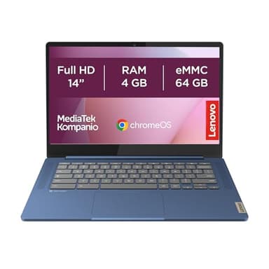 Lenovo IdeaPad Slim 3 Chromebook Gen 8 - Ordenador Portátil 14" FHD (MediaTek Kompanio 520, 4GB RAM, 64GB eMMC, Arm Mali-G52 2EE MC2 GPU, ChromeOS) BLU - Teclado QWERTY Español