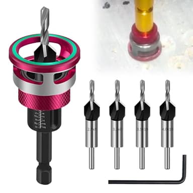 Juego de 6 brocas avellanadoras cónicas, avellanador para madera con tope de profundidad, avellanador con vástago hexagonal de 1/4", de HSS-M2, agujeros precisos, para procesamiento de madera