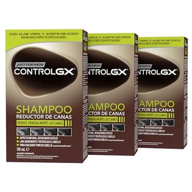 Just For Men Control GX Champú Y Tinte de Pelo para Hombre, Reduce El Cabello Gris en Cada Lavado, Con Aceite De Coco Y Aloe Vera, Para Todos Los Tonos, 118ml (3 Pack)