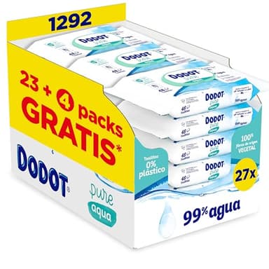 Dodot Toallitas Aqua Pure para Bebé, 1.296 Toallitas, Ayuda a restaurar el pH natural de la piel, 99% agua