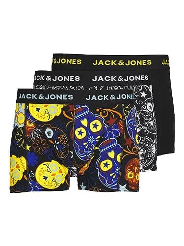 JACK & JONES Hombre Jacjames Trunks 3 Pack Bóxer,Black/Yellow,M