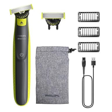 Philips OneBlade 360 Auténtico Recortadora y afeitadora eléctrica para barba, 2 cuchillas 360, 3 peines para barba incipiente (1,3,5 mm), QP2724/31