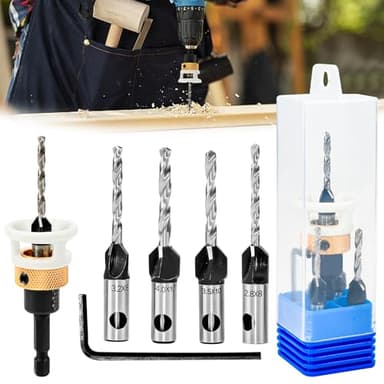 JNEYVIC 6 PCS Broca Avellanadora Madera con Tope de Profundidad, Brocas para Madera con Vástago Hexagonal de 1/4", Brocas para Carpintería, Herramientas Carpinteria para Madera