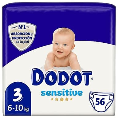 DODOT Sensitive - Pañales, 6 A 10 Kg, Blanco, Talla 3, Vanilla, 56 Unidad