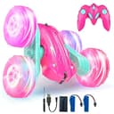 Rodzon Coche Teledirigido,Coche AcrobáTico Camiones 360 Grados De RotacióN,Juguete Niño Regalo 6 7 8 9 12 Años Niña 2.4Ghz Niños Coche Teledirigido con Luces Incluye Batería Recargable(Rosa)